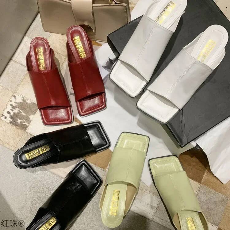 Ddmyoutdoor Fashion Women Slipper Square Toe Outdoor Summer Sandals Slippers Ladies Elegant High Heel Dress Slides Shoesjki Beach Shoes outdoor shoes