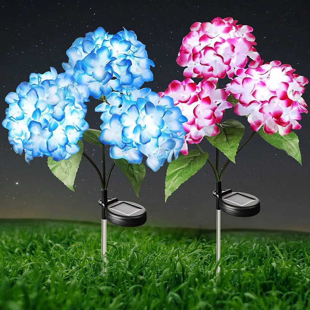 Solar LED Hydrangea Flower Lights Outdoor Garden Pathway Lawn Stake Lights Spring Wedding Birthday Decorative Landscape LightingXJ250606