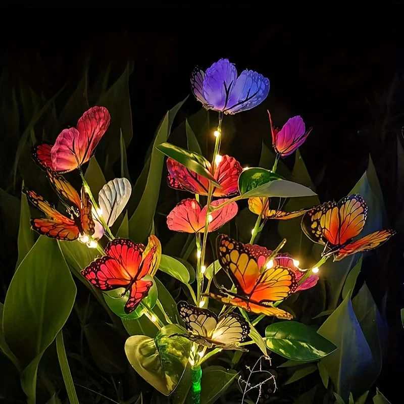 Solar Butterfly Tree Lights Outdoor Decorative Solar Garden Light Yard Lawn Waterproof Sunlight Festival Wedding Roof Decoration W250607
