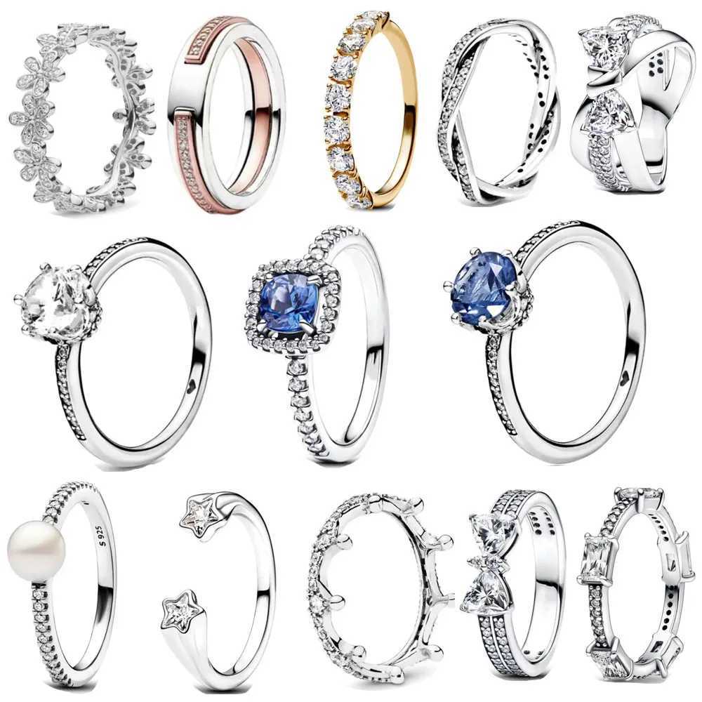 European 925 Sterling Silver Size 6 7 8 9 Jewelry Blue Daisy Star Stone Ring For Women Party Wedding Fashion XJ250606