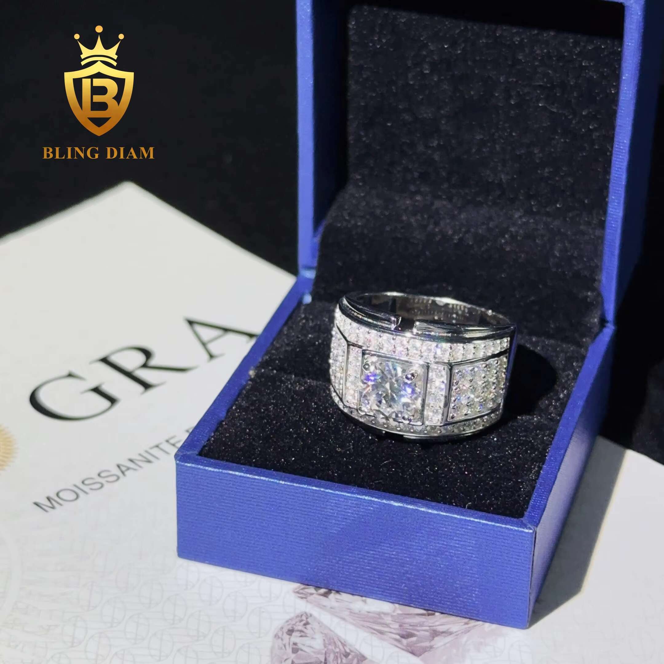 Buss Down Mens Jewelry Ice Out Moissanite Diamond Finger Ring Sterling Sliver Cuban Link Rings Mens Gift