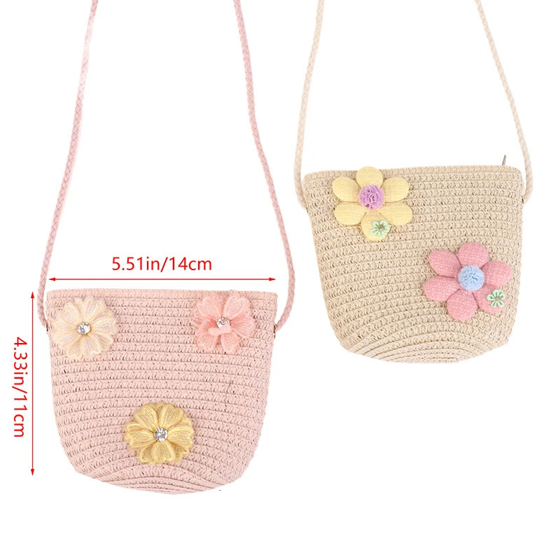 Cute Straw Shoulder Bags Girls Handmade Woven Crossbody Bag Kids Messenger Mini Coin Purse Beach Po Props 250605