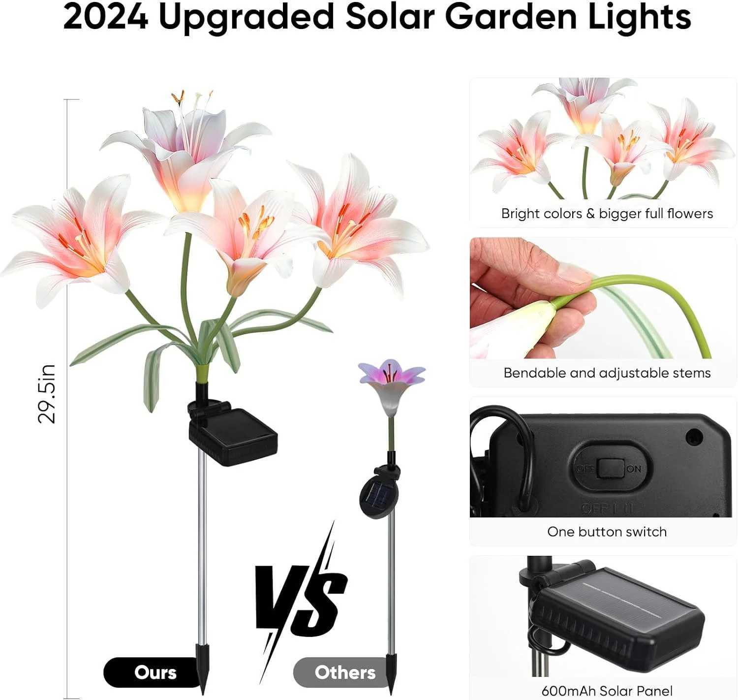 LED Solar Lily Flowers Lights Outdoor Waterproof Garden Night Light for Yard Lawn Walkway Backyard Landscape Lighting Home Decor XJ250606