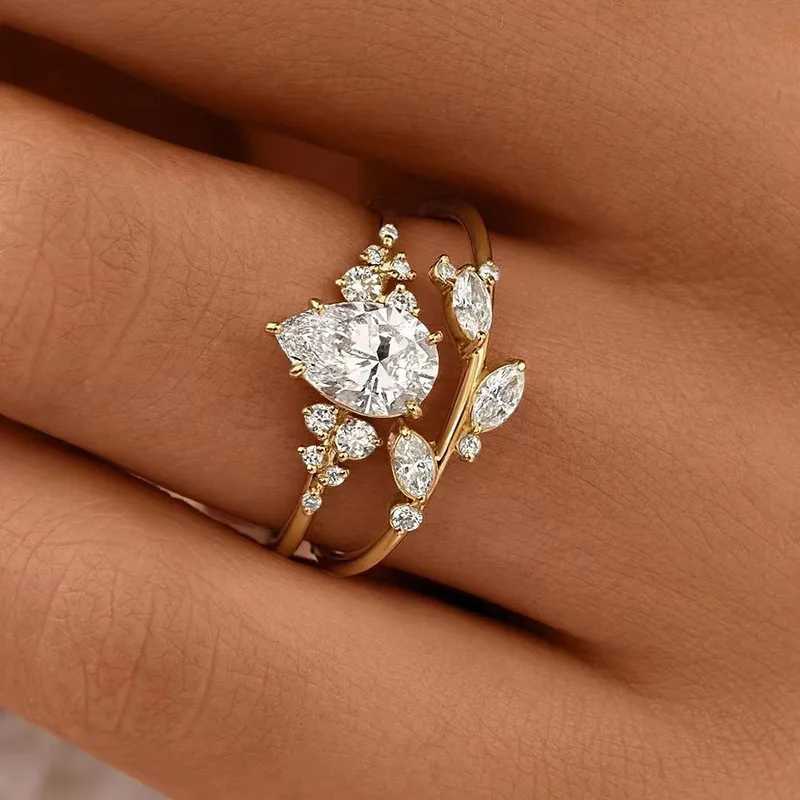 Luxury 925 Sterling Silver Cubic Zirconia Ring Set for Women Exquisite Leaf Design Wedding Accessory Statement Jewelry XJ250606