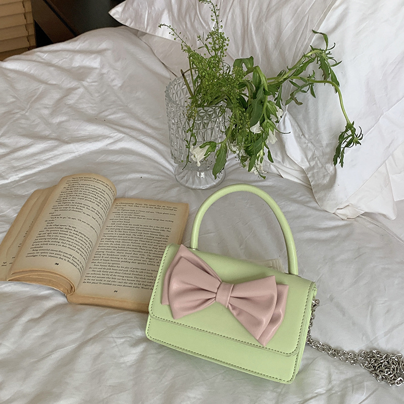 designer bag Niche New Style Girl Handbag Bowknot Chain Small Square Bag Summer Color-Block Texture Shoulder Crossbody Bag