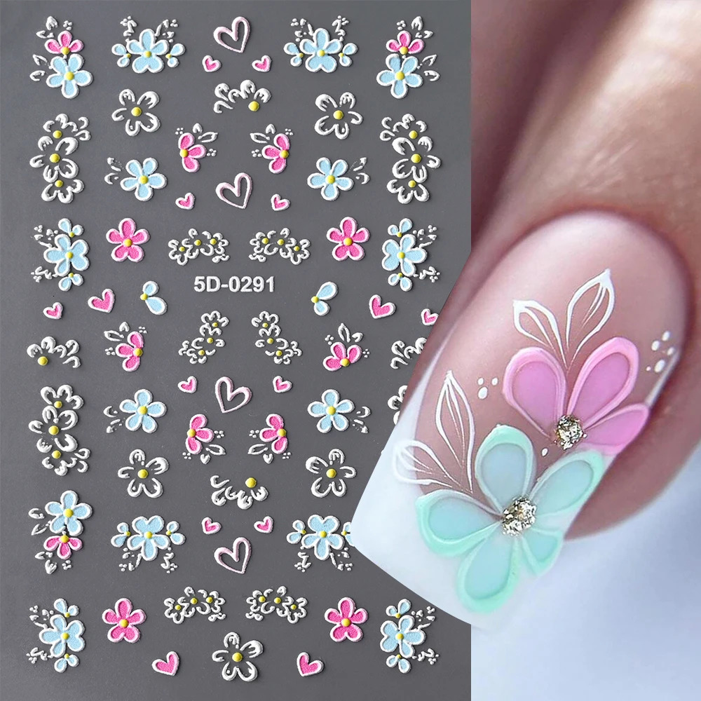 1Pc 3D Lavendar Flowers Stickers for Nails Spring Sakura Floral Leaves SelfAdhesive Sliders Decals Art Manicure Decoration 250605