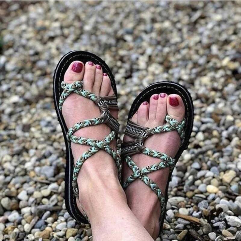 Ddmyoutdoor Roman Summer Explosion Color Matching Rope Knot Beach Toe Sandals Women Plus Size Tyu Outdoor Shoes
