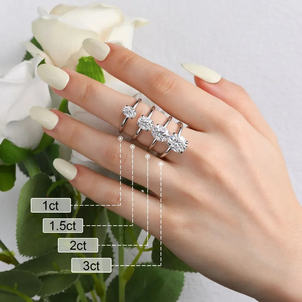 M-JAJA Oval Engagement Ring for Women S925 Silver Solitaire Ring with Hidden Halo 1-3ct D VVSI Diamond Wedding Band 250604