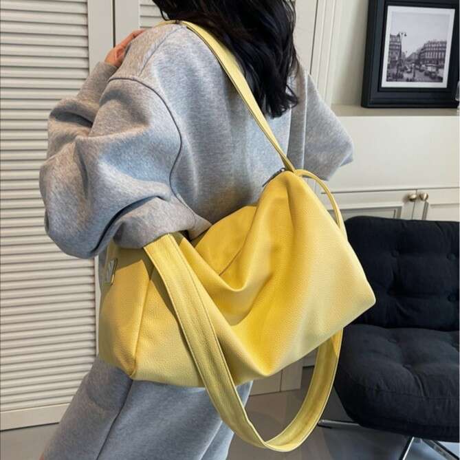 Fashion Simple Solid Color Large Capacity Tote for Women 2025 New Trend Soft Leather Sports Casual Shoulder Crossbody Bag