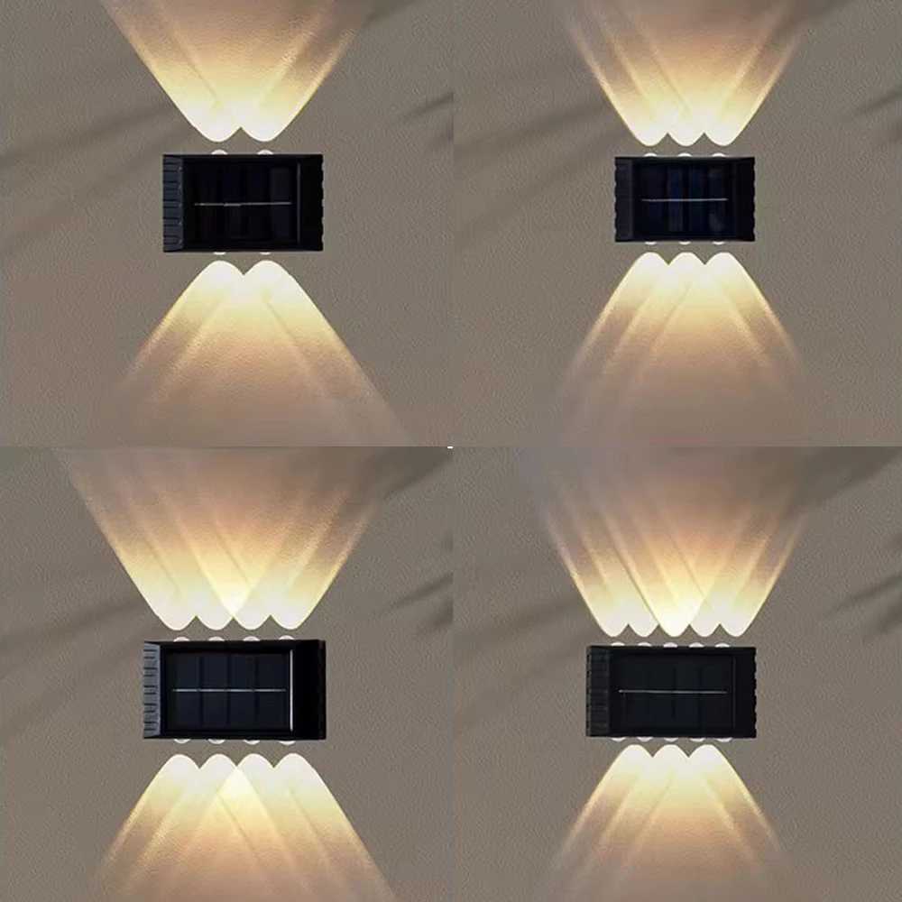 Solar Wall Lamp 4/6/8/10LEDs Outdoor Waterproof Solar Powered Light UP and Down Luminous Home Garden Yard Decorative Lamp W250607