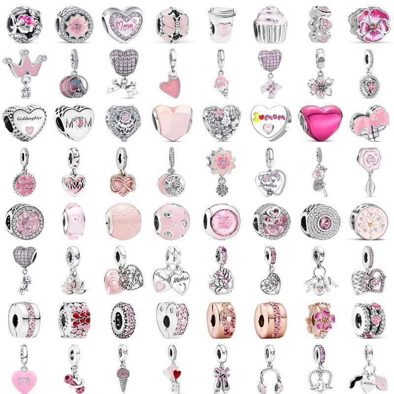 925 Silver Pink Sweet Series Crown Flower Tree Heart Lucky Pendant DIY Beads Fit Original Pantaro Charms Bracelet Women Jewelry XJ250607