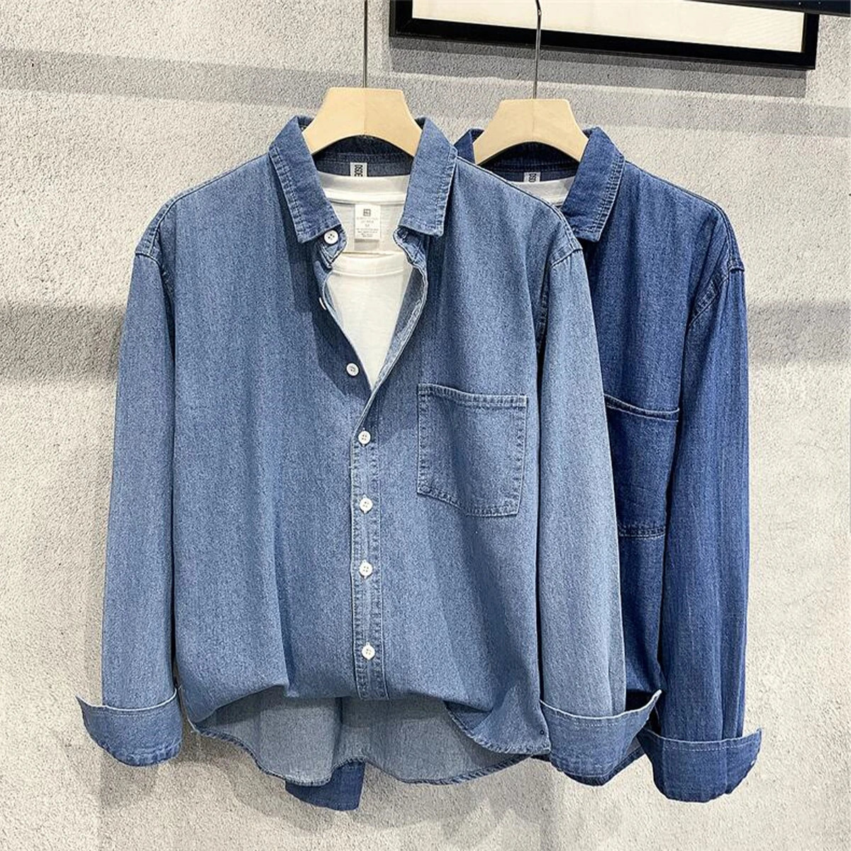 Mens Fashion Clothing Spring Autumn Korean Casual Allmatched Blue Denim Shirts Retro Long Sleeve Single Breasted Coat 250530