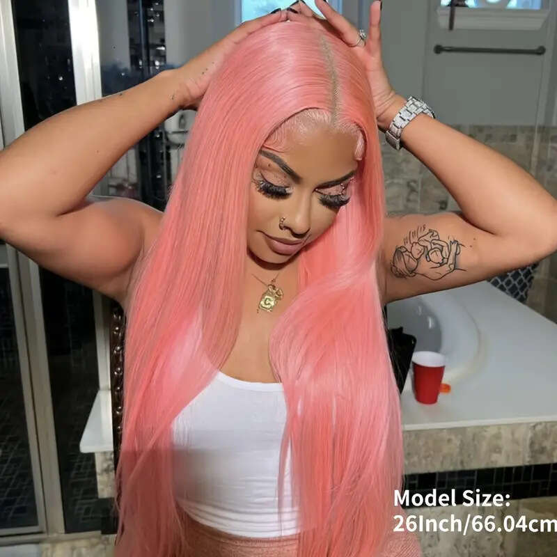 Hot Selling Front Lace Pink Women's Middle Part Long Straight Hair Fluffy Natural Fashion Full Wig
