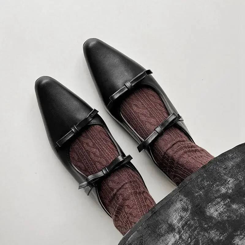 ddmyoutdoor Fashion Bow Mary Jane For Women Thick Heels Round Toe Soft Sole Single Shoes Woman Sier Leather Flats Plus Size Outdoor Outdoor Shoes