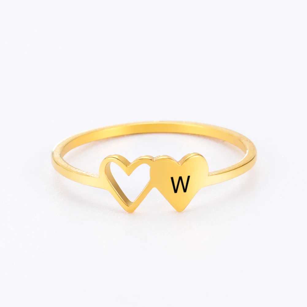 COOLTIME Trendy Initial Letter Rings for Women Stainless Steel A-Z Alphabet Hearts Jewelry Finger Rings Couple Wedding Gift W250606