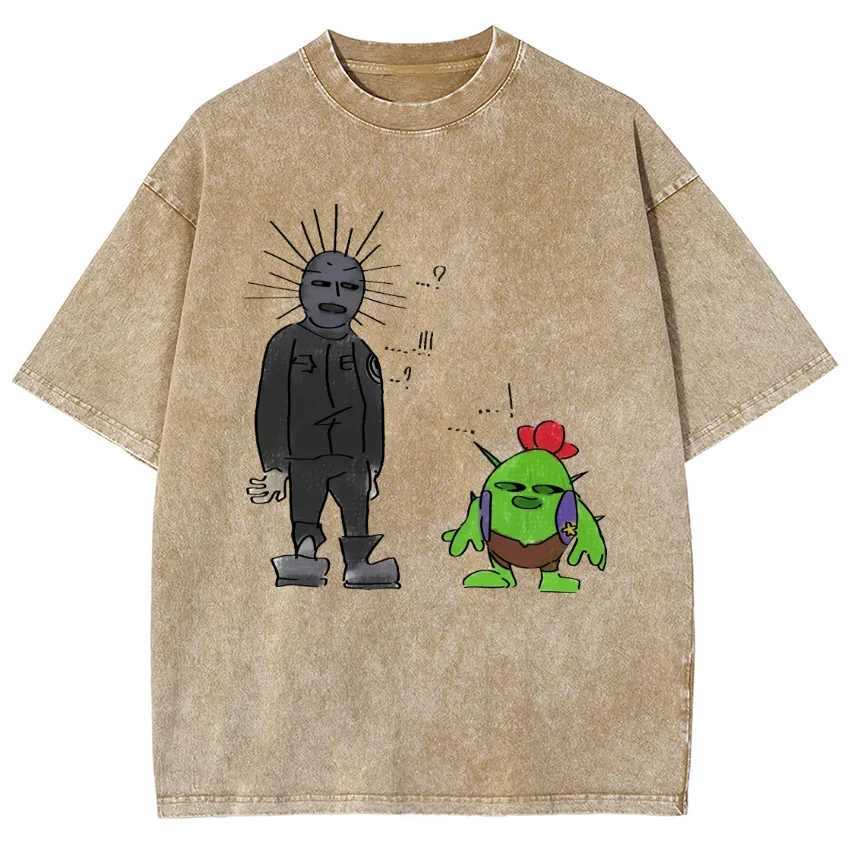 Mens and womens retro water-wash T-shirt street hip-hop retro punk T-shirt Harajuku casual water-wash distressed T-shirt W250607