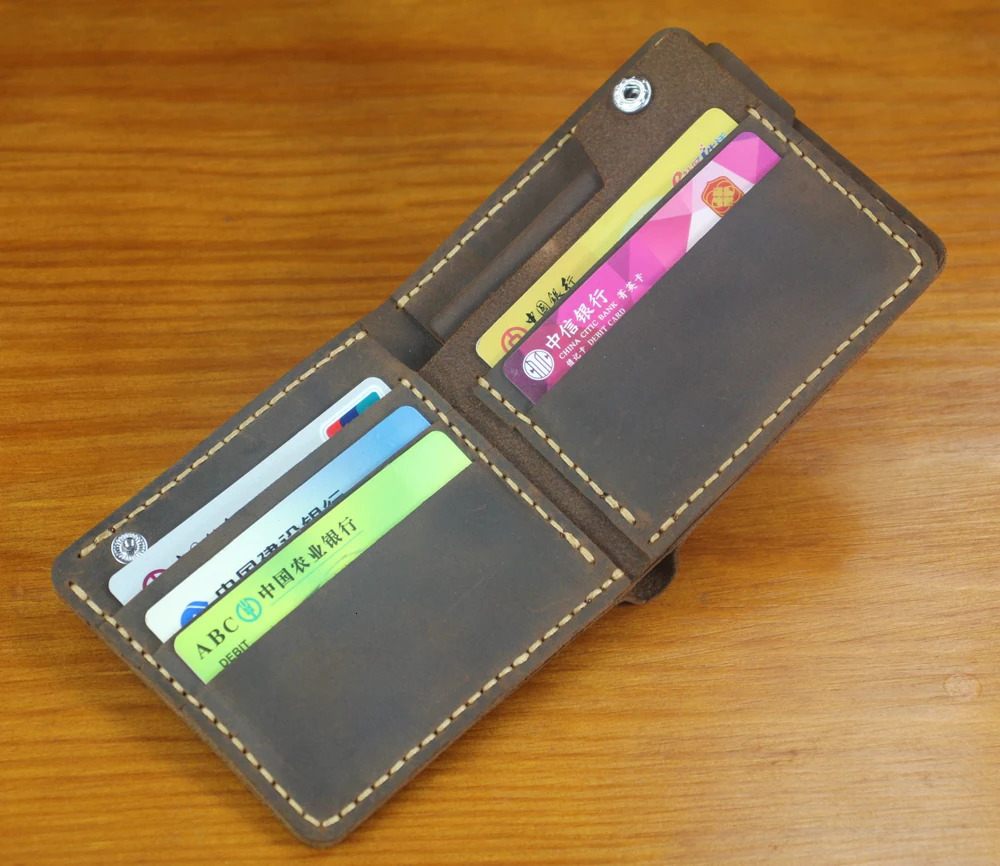 Handmade 100% Genuine Leather Men Wallet Purse Short Money Clip with Coin Pocket Male Money Bag Multi-Card Wallet Vintage 250605