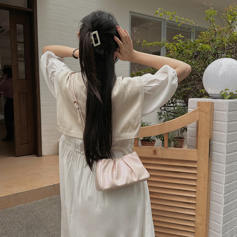 designer 2025 New Niche Handbag for Women Pearl Wrist Pleated Cloud Tote Bag Girl's Shoulder Crossbody Mini Bag