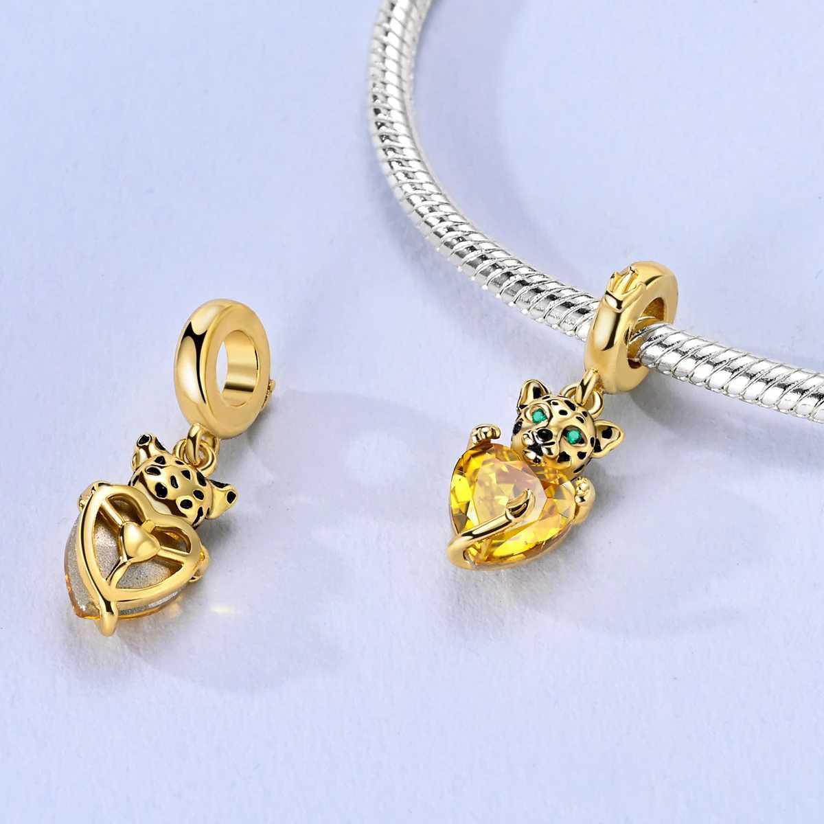 Gold Series Charms Beads 925 Sterling Silver Leopard Original Pendant Fit Bracelet Making Women Jewelry XJ250607