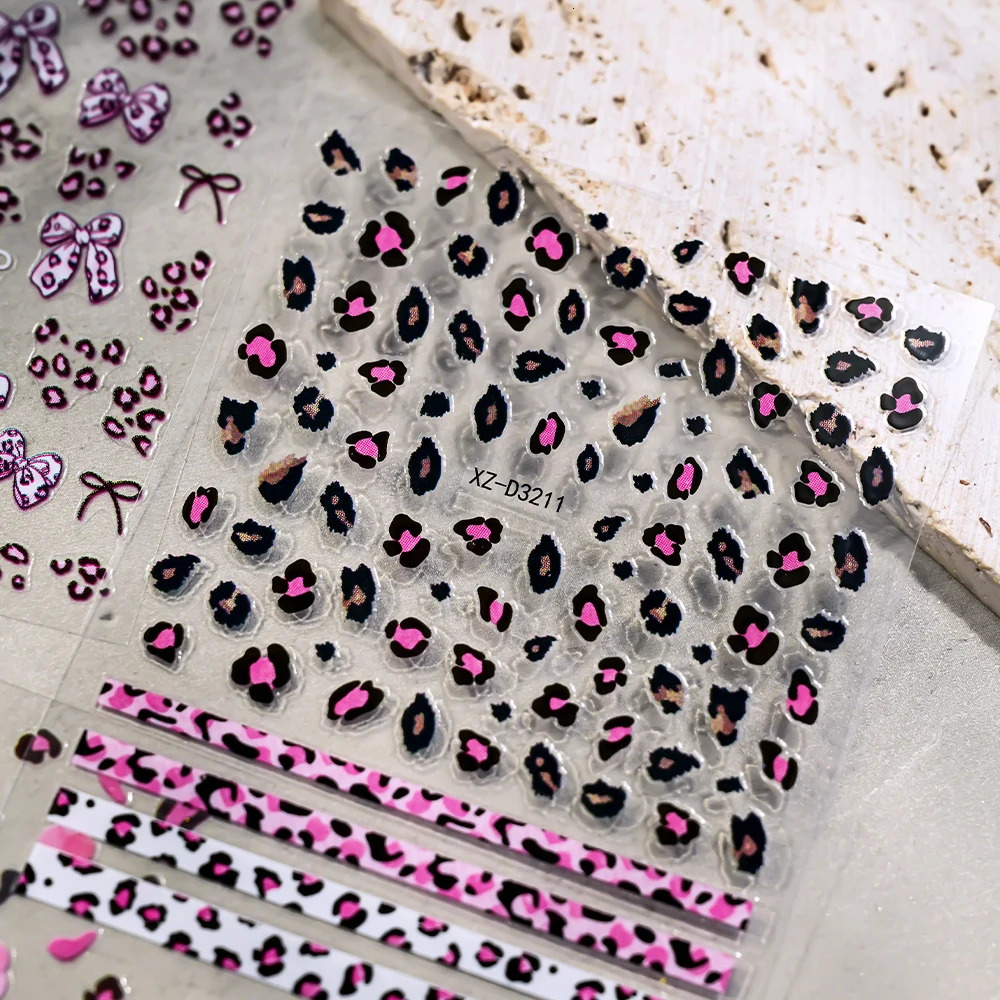 1pcs Colorful Sexy Leopard Print Bowknot Nail Stickers French Simple Pattern Decal DIY Manicure Decor Tips Accessories 250605