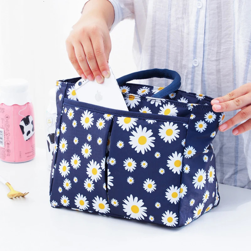 Daisy Printed Lunch Bag Thermal Insulation Large Capacity Handbag Cute Picnic Drinks Lunch Box Storage Bag Portable Lunch Pouch 250606