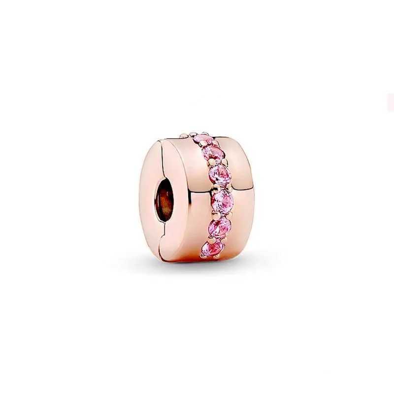NEW DIY Plated Rose Gold Freehand Heart Clip/Long Pronged Sparkling Clip Charm Bead Fit Original Silver 925 Pan Bracelet Jewelry XJ250607