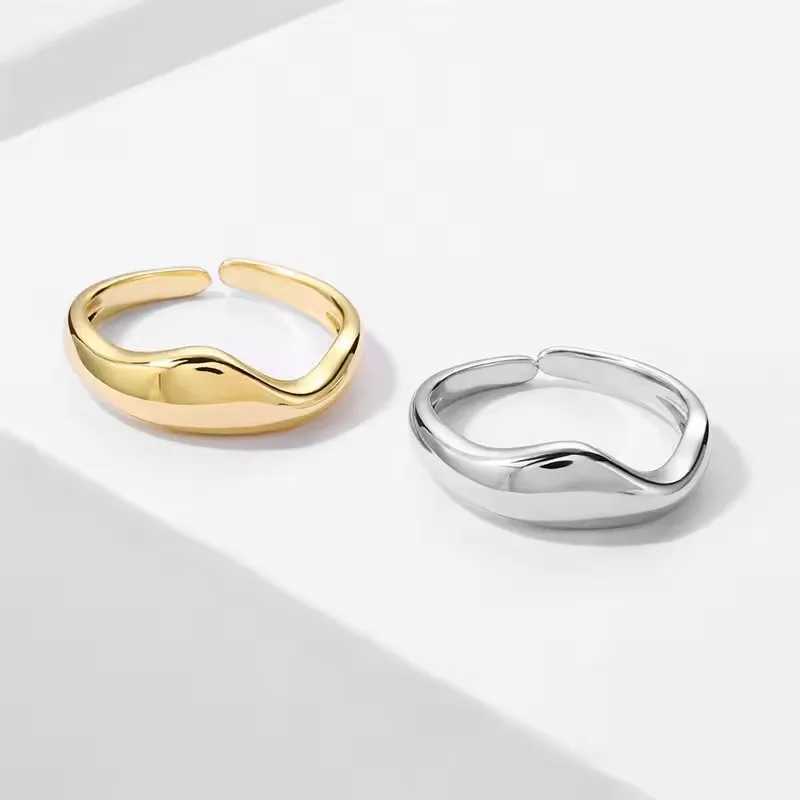 Sam Pand Gold Silver Color Irregular Wave Rings Trendy Simple Geometric Handmade Jewelry For Women Couple Adjustable Ring W250606