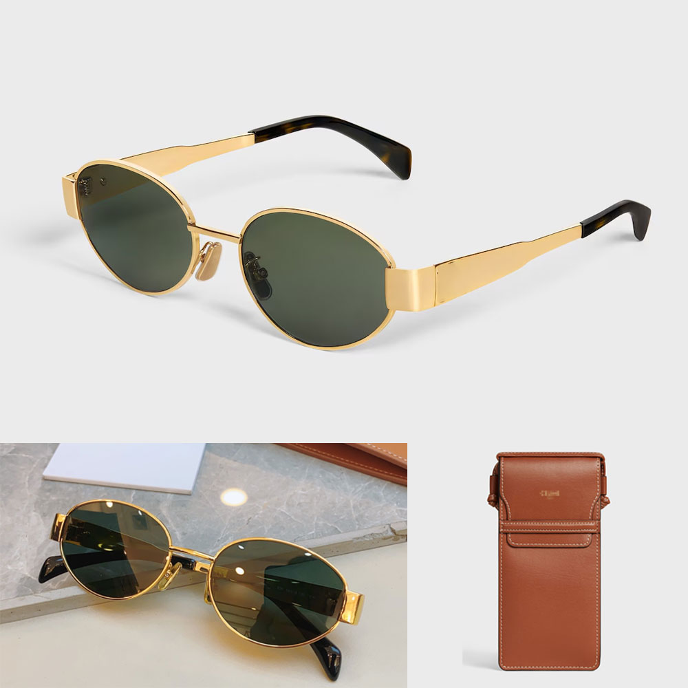 High Quality CL40235U Gold Sunglasses For Women Top Triomphes Oval Sun glasses Classic green lens sunglasses With Box