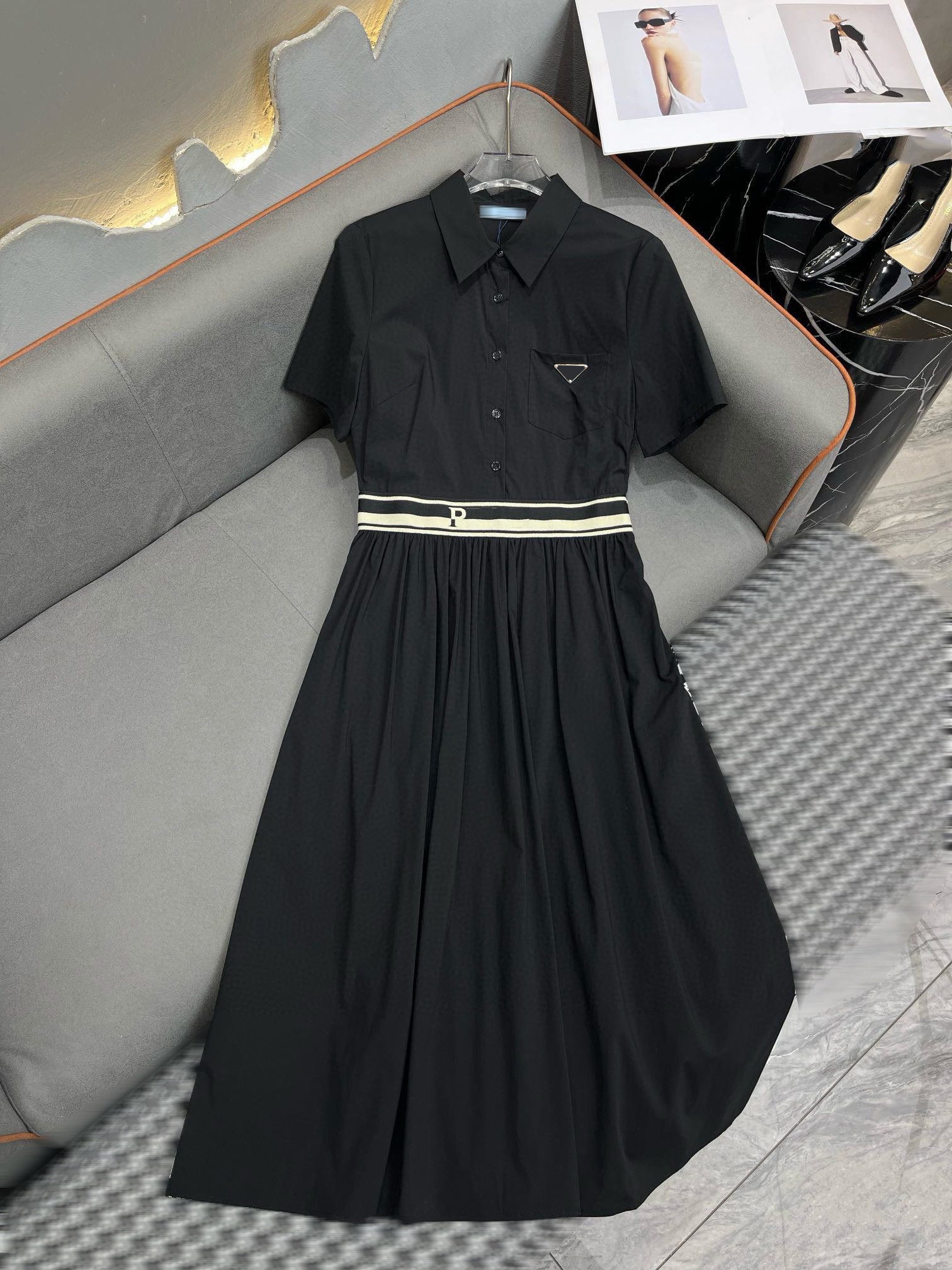 Summer short-sleeved shirt dress high-end custom dress women's clothing Metal label