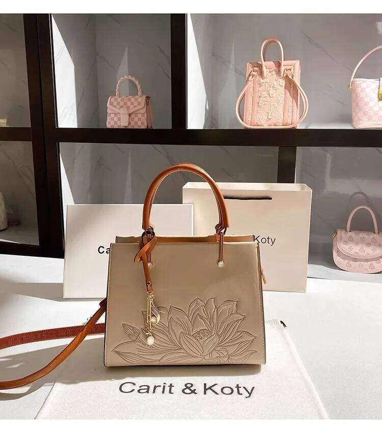 High Quality Fashion Embroidery Women Handbag Textured Leather Square Large Cpacity Casual Tote Shoulder Messenger Bag
