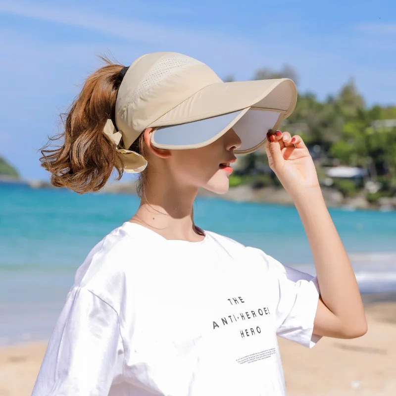 Summer Sun Hat Visor Caps Female Scalable Brim Empty Top Baseball Cap UV Protection Beach Sun Visor Hats For Women 250603