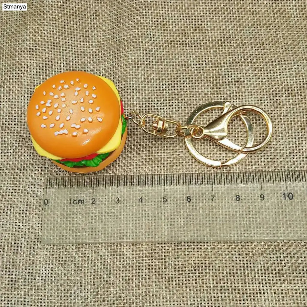 simulation hamburger Key Chain Pendant Bag Charm Accessories handmade resin food Car Key Ring Lovely Keychain K1712 250606