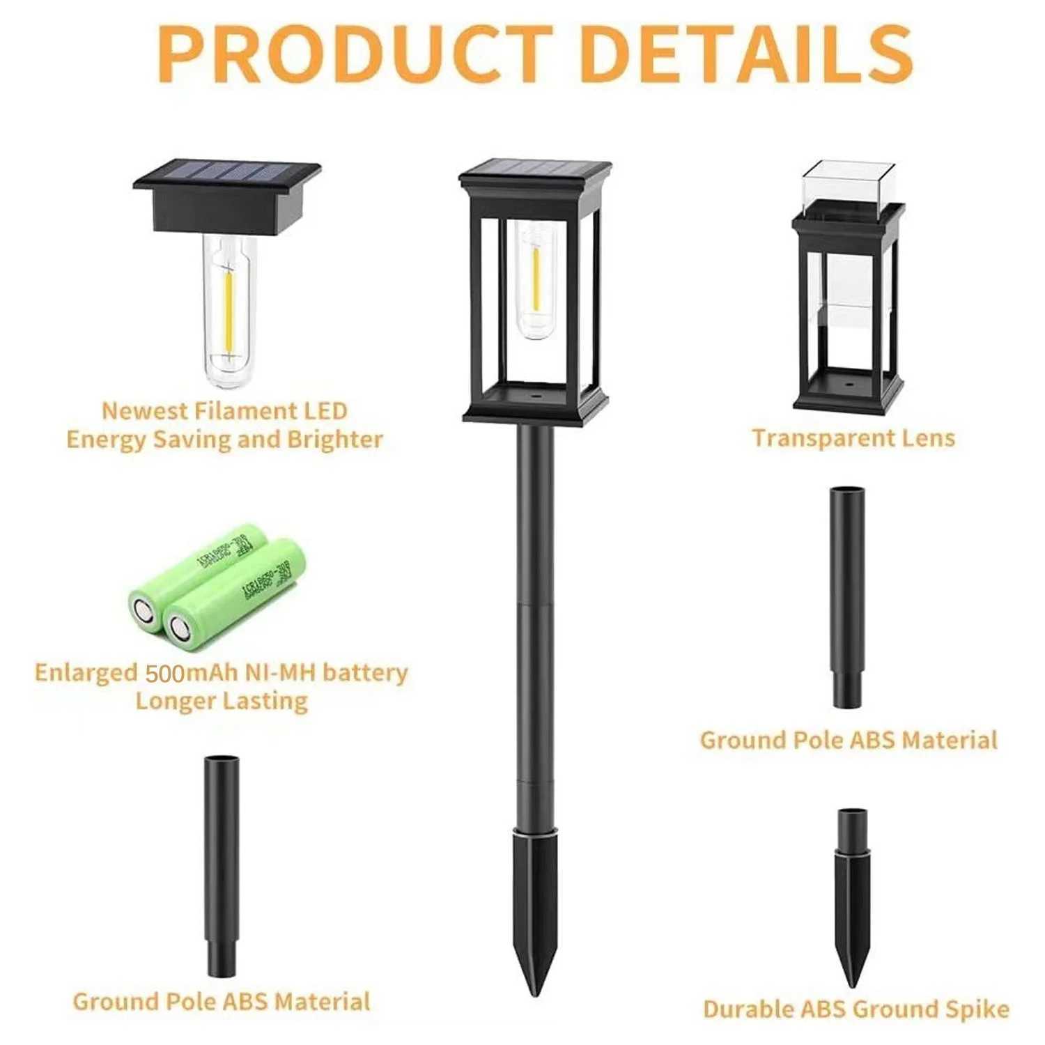 Solar LED Lawn Lights Warm Light Waterproof Outdoor Solar Sidewalk Garden Sidewalk Driveway Lawn Patio Garden Landscape Lighting XJ250606