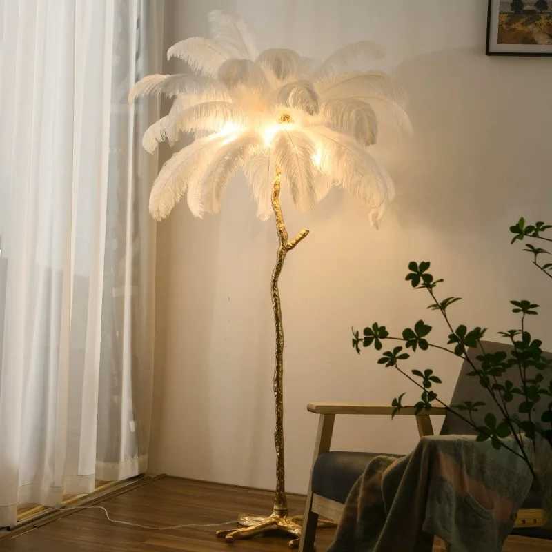 Modern Ostrich Feather Floor Lights Luxury Nordic LED Standing Lights Broadcast Room Restaurant Decor Atmosphere Table Lamp W250607