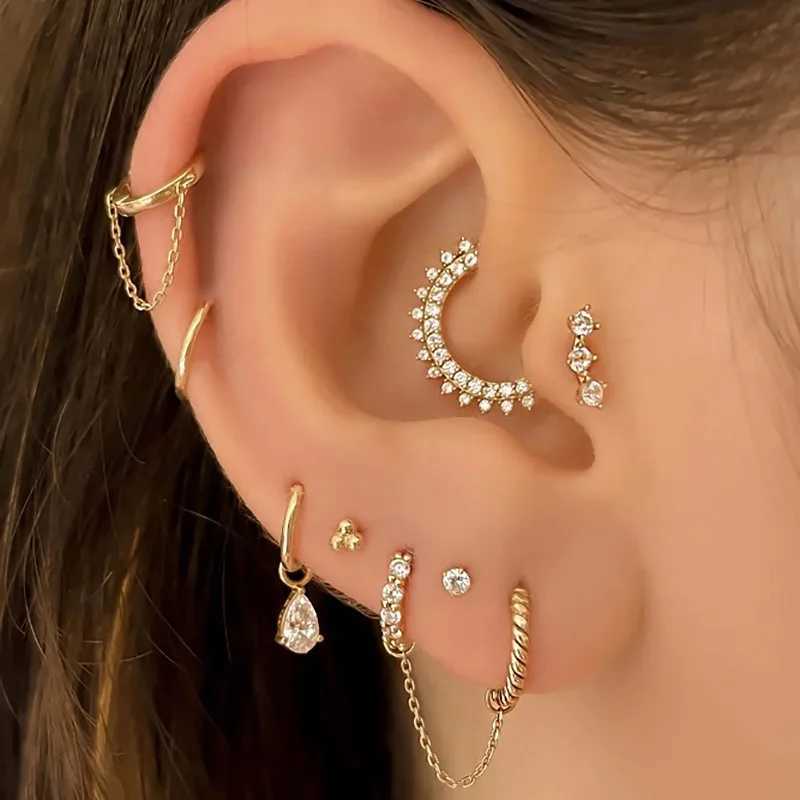1PC Little Star Moon Snake Crystal Charms Pendant Helix Daith Earrings for Women Hanging Matching Piercing Lobe Tragus Jewelry XJ250607