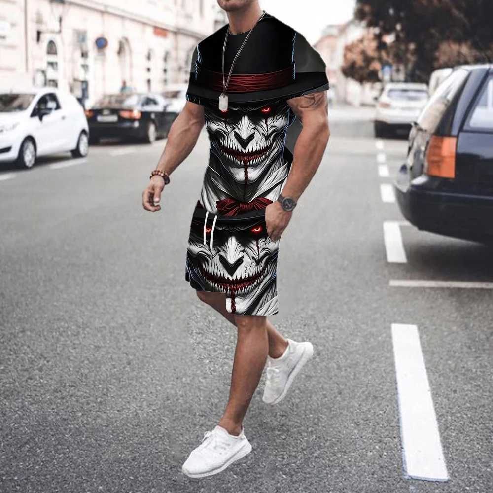 Summer fashion T-shirt+shorts 2-piece set for mens casual fitness jogging sportswear hip-hop breathable short sleeve set W250609