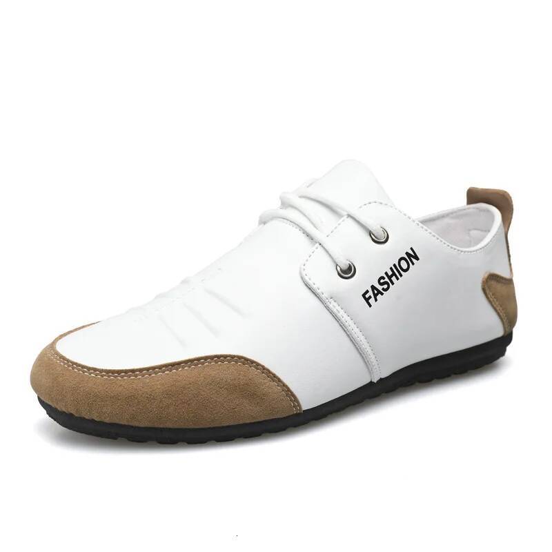 Ddmyoutdoor Leisure Leather For Men White Footwear Summer Trend Breathable Soft Casual Sneakers British Peas Shoes Outdoor Shoes