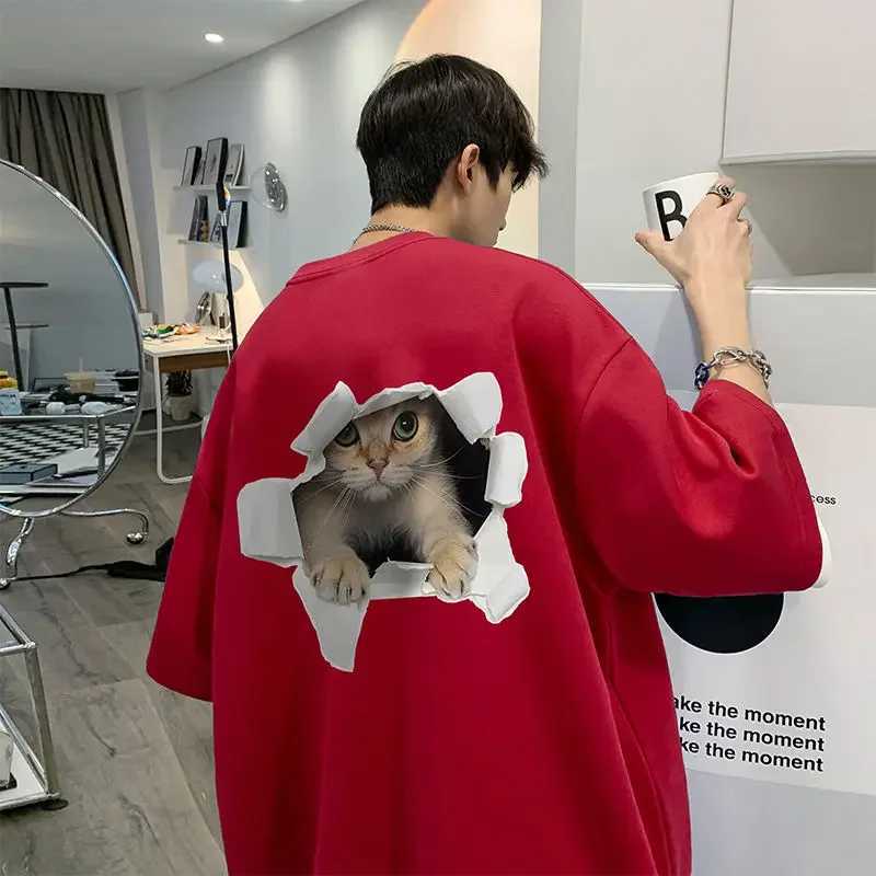 00 Cotton Male Tees Shirts Tops Loose Mens T-shirt Funny Elastic Korean Popular Clothes Basic Kpop Luxury High Quality Summer W250607