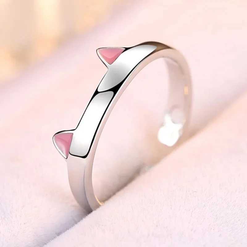 2Pcs Cute Cat Rings for Women Girls Adjustable Cat Ears Paw Animal Finger Ring Couple Cartoon Little Cat Kitten Gift Jewelry W250606