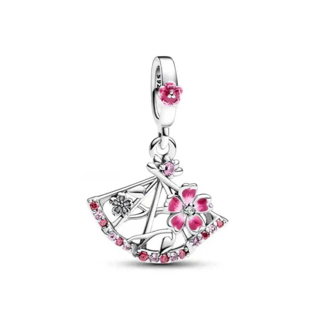 New 925 Silver Blue and pink flowers Charm spring Bead Fit Original Decoration Bracelet DIY Jewelry For Women Rose pendant Gift XJ250607