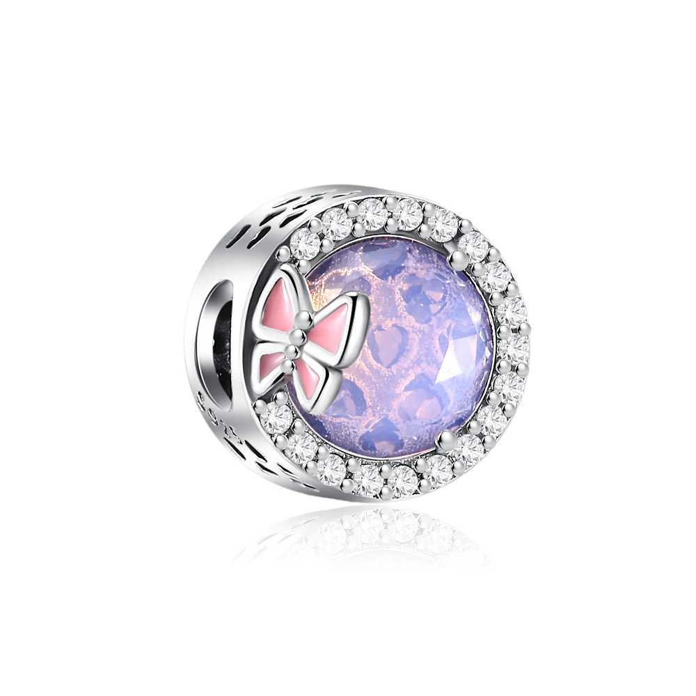 Blue Pink Butterfly Charms Clamp Beads safety chain 925 Silver Pendant Fit Original Bracelet Women DIY Accories Jewelry GiftXJ250607