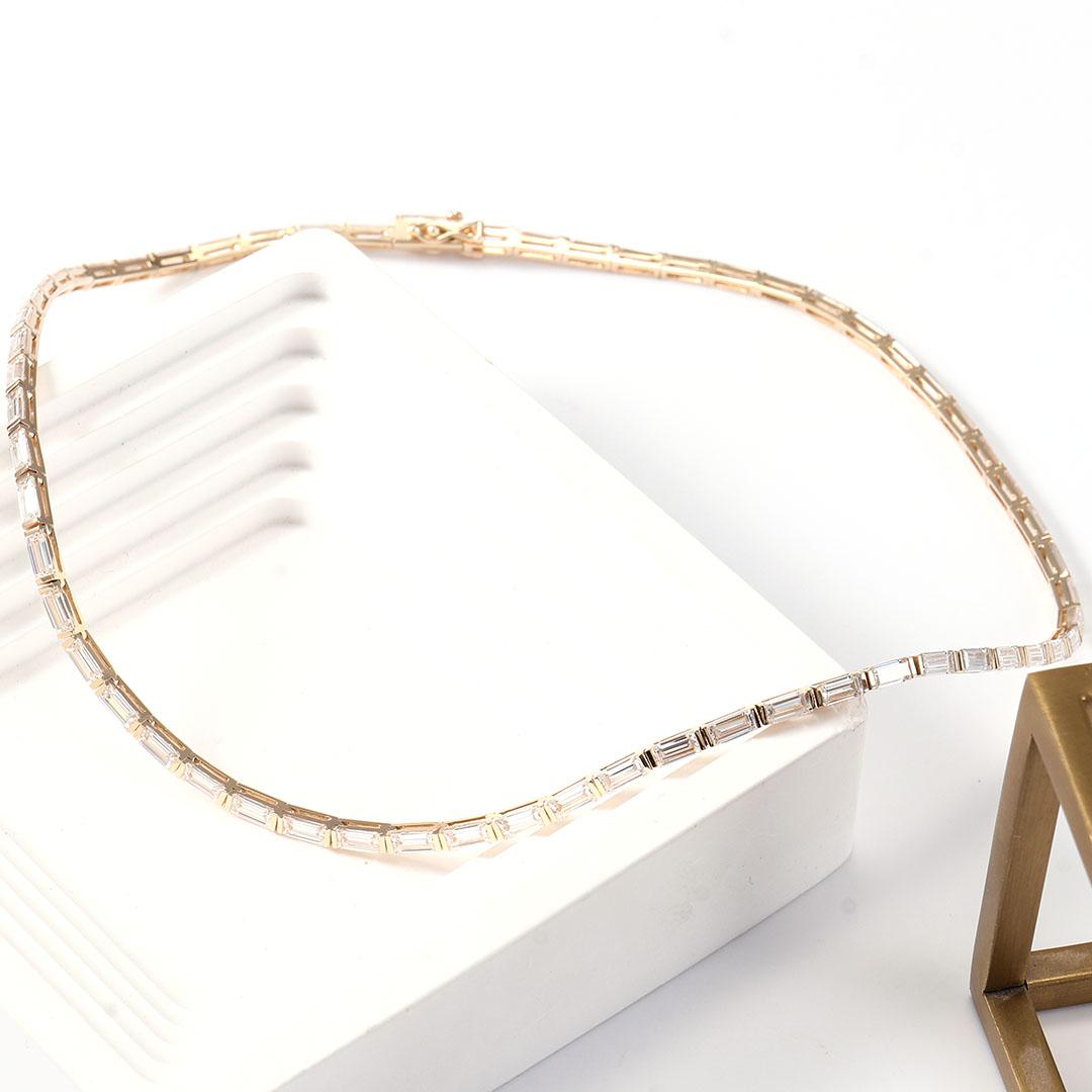 Provence Jewelry Custom Fashion Female Gift Jewelry 2.5mm Solid14K Yellow Gold DEF VVS Lab Grown Diamond Baguette Tennis Necklace for Valentine's