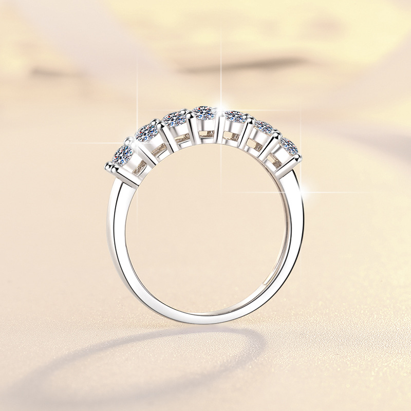 S925 Sterling Silver Women's Seven-Star Princess Crown Ring with Moissanite, Stackable Design, Elegant Luxury Jewelry, Perfect for Engagement and