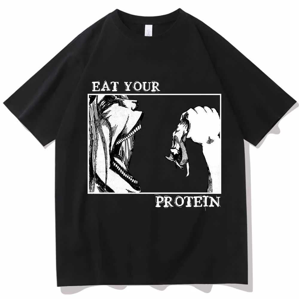 Attack On Titan T-Shirts Eat Your Protein Shirt Men Women Summer Casual O-Neck Short Sleeve Shirts W250607