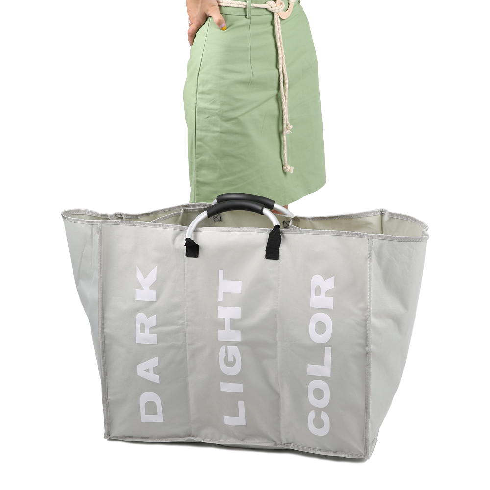 Large capacity three grid sponge aluminum handle hand-held dirty clothes basket