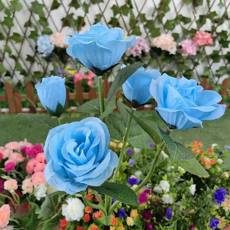 1PC Solar 5-Head Rose Flower LED Light Outdoor Plug-in Decoration Lights Landscape Lighting for Garden Lawn Yard Path Cemetery W250607