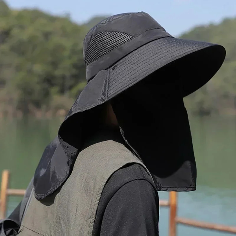1-10PCS Mens Sun Hat with Face Cover UV Protection Outdoor Fishing Breathable Mesh Protection Fisherman Hat for Summer 250605