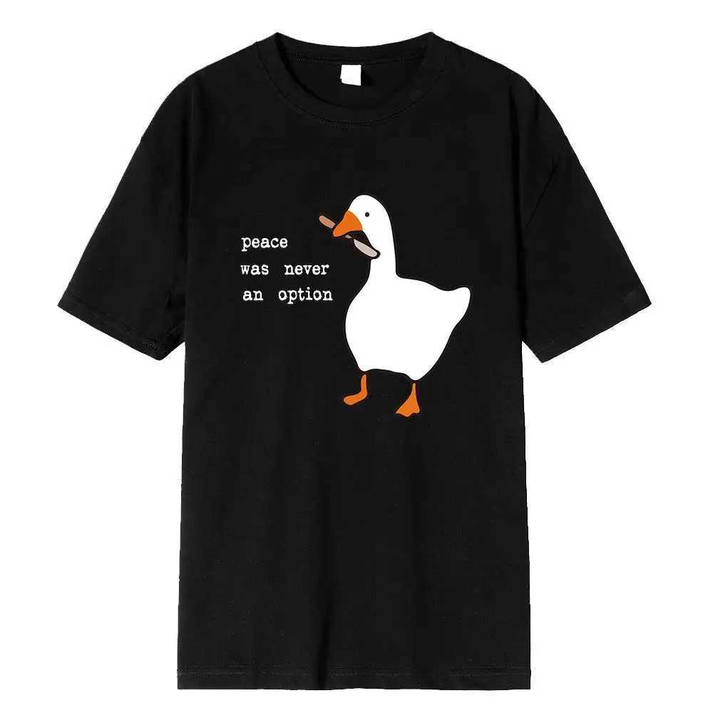 Internet Famous Big White Duck Funny Printed T-Shirt Men Women Couple Short Sleeve 100% Cotton Black T-Shirt O-Neck Clothing X250607