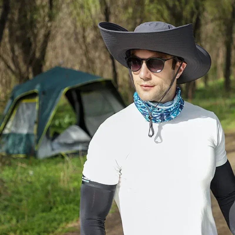 Summer 15CM Large Brim Sun Hat Men Breathable Mesh Fishing Caps Sun UV Protection UPF50 Fisherman Hats for Hiking Outdoor Beach 250605