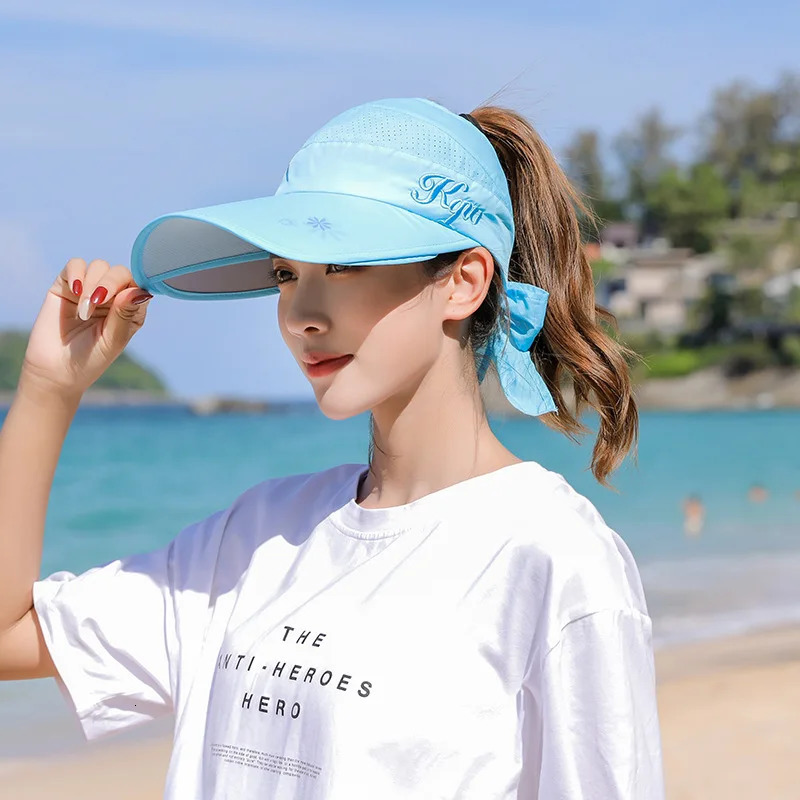 Summer Sun Hat Visor Caps Female Scalable Brim Empty Top Baseball Cap UV Protection Beach Sun Visor Hats For Women 250603